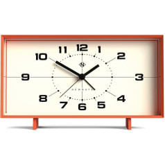 NEWGATE Wideboy Rectangular Retro Soft Matte Silicone Alarm Clock with Silent Swing Movement Ideal for Coats, Tables and Desks (Orange Case, Cream Dial)