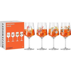 RITZENHOFF 6051004 Aperitif Glass 500 ml Set of 4 Summer Rush Tropical Plants Motif Made in Germany Orange