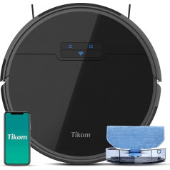Tikom G8000 Robot Vacuum Cleaner with Mop Function, 2700Pa Suction Power, WiFi, for Pet Hair, Carpets and Hard Floors, Black