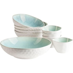 Mäser 934009 Frozen Series 9-Piece Bowl Set Made of Beautiful Ceramic, 1 Salad Bowl, 4 Ramen Bowls and 4 Dip Bowls, Organic Shapes in Vintage Look, Hand Glazed, Stoneware, Green