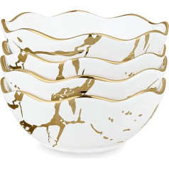 fanquare Set of 4 White Gold Marble Cereal Bowls, Japanese Ramen Bowl Set, Small Ceramic Dessert Bowls for Soup, Salad, Pasta, Rice