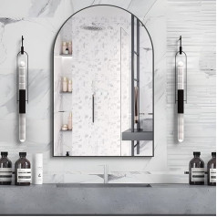 CASSILANDO Arched Mirror, 50 x 75 cm, Arched Bathroom Mirror, Metal Frame Mirror, Unique Wall Mirror, Black Makeup Mirror for Living Room, Fireplace, Bedroom, Entryway