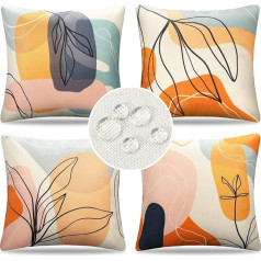 DakTou Cushion Cover 50 x 50 cm Outdoor Cushion Sofa Cushion Decorative Cushion Covers Boho Abstract Leaves Spring Summer Waterproof Linen Cushion Cover for Sofa Couch Bed Car Garden Patio Blench Set