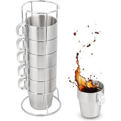6 Espresso Mini Cups, 10 oz Double Layer Coffee Cup Tea Cups Coffee Cups Set Espresso Cups with Stand Set of 6 Including for Milk, Espresso