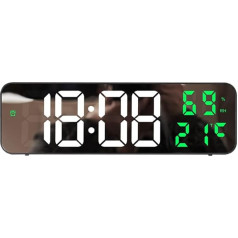 Creperture Digital Alarm Clock, 23 cm LED Wall Clock Large Screen No Ticking USB Battery Operated Electronic Alarm Clock with Humidity Temperature Adjustable Brightness Wall Clock
