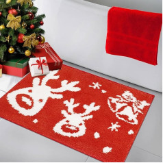 Cekene Christmas Bath Mat Non-Slip Anti Mould 50x80cm Reindeer Microfiber Washable Absorbent Quick Dry Bathroom Floor Mats for Bathtub Shower Bedroom Kitchen