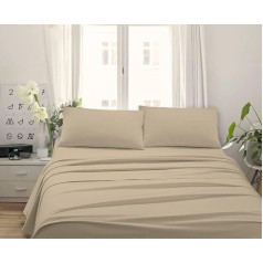 Made in Italy - Capri Complete Bed Linen for Double Bed 140 cm 4 Pieces in Cotton - 1 Flat Sheet + 1 Fitted Sheet + 2 Pillowcases 50 x 80 cm (Double Bed 160, Sand)