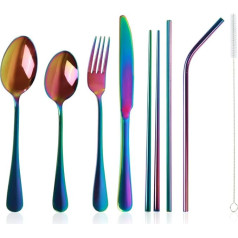 loopki Reusable Cutlery Set with Case, Portable Reusable Travel Cutlery with Straws for Hiking, Travel, Camping or School, Dishwasher Safe (Rainbow)
