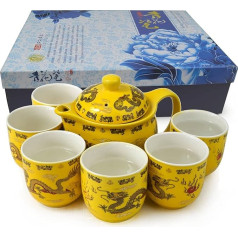 Teapot Tea Cup Chinese Gongfu Tea Set Yellow Dragon Porcelain Ceramic Gift Box