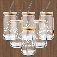 Lallisa 6 Pieces 18th Birthday Gifts for Girls Drinking Glasses with Lid and Straw 18th Birthday Decorations Clear Coffee Glass Cups for Daughter Granddaughter Niece Student Party Supplies
