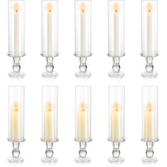 NUPTIO Pillar Candle Holder Glass: 35 cm Pack of 10 Clear Glass Taper Candles Taper Candle Holder Glass Cylinder for Candles Pillar Candle Holder Cylinder Wedding Party Table Centerpiece Decor