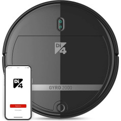 Di4 Gyro 2000 Robot Vacuum Cleaner 4-in-1, Vacuuming, Sweeping, Scrubbing and Wiping, App Control Alexa and Google Home, 5 Cleaning Programmes, 2000 PA, Automatic Rechargeable, Programmable, 120