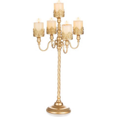 Sziqiqi 78 cm Candle Holder 5 Arms Candle Holder for Pillar Candles - Gold Rustic Candle Holder Metal Candle Holder Stand for Christmas Decoration Easter Advent Halloween Ramadan Christening