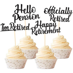 Xsstarmi Pack of 24 Happy Retirement Cupcake Toppers Glitter I'm Retired Officially Retired Cupcake Picks for Retirement Theme Farewell Party Cake Decorations Supplies Black