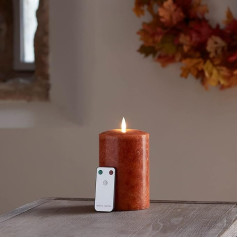 Lights4fun TruGlow® LED Real Wax Candle with Remote Control and Timer, 15 cm, Pillar Candle, Orange, LED, Battery Operated, Indoor Autumn Decoration, Halloween Decoration