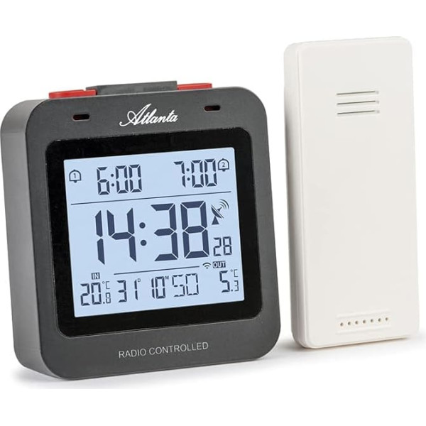 Atlanta Radio Alarm Clock Digital LCD Lighting Temperature 2 Alarms Top Switch Black – 1888-7