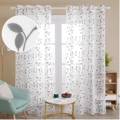 Deconovo Transparent Curtains, Set of 2 Embroidered Curtains, grey, 260x140