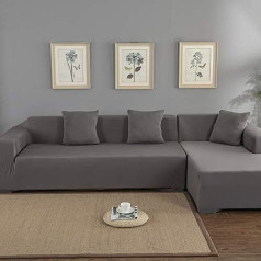 Dioche Elastic Sofa Cover for Corner Sofa with Peninsula, 3 Seater 2 Seater, Sofa Cover with Peninsula Left/Right, Composable Polyester Sofa Cover in L Shape (Grey)