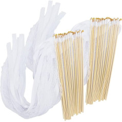 Pack of 50 Wedding Walls with Bell and Wedding Ribbons White Wedding Wands Wedding Wands Wedding Streamers with Wooden Sticks Lucky Sticks for Weddings, Birthdays, Holiday Parties
