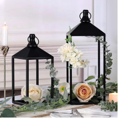 Azuritek Outdoor Lanterns (Not Glass) Set of 2 Garden Lanterns, Size Lanterns, Black, 38 H x 14 W cm / 28 H x 12 W cm, Indoor Lantern, Home Decoration, Christmas Day, Candle Holder