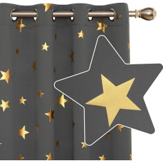 Deconovo Opaque Curtain with Eyelets, Blackout Curtains for Bedroom, Stars, Black