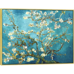 Wieco Art Vincent Van Gogh Almond Blossoms Giclee Canvas Print Gold Frame Painting Reproduction Wall Art Pictures for Home Decoration