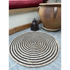 Second Nature Online Chakkar Dark Small Stripes Braided Jute Round Rug 60 cm Diameter