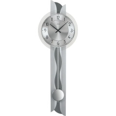 AMS 7216 Quartz Living Room Wall Clock with Pendulum Modern Pendulum Wall Clock Painted Silver with Metal Pendulum