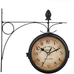 Uposao Retro Double Sided Wall Clock, 8.6 Inch Number Iron Wall Clock, Battery Operated, New York Station Clock for Indoor Outdoor Home, Garden, Kitchen, Yard, Living Room