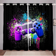 Gaming Bedding Window Curtains Set Kids Boys Game Curtain Teenager Video Game Controller Tie Dye Window Curtains Purple Blue Gamer Window Treatments W66 x L72