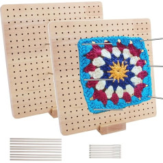 DAJAVE Set of 2 Crochet Blocker Board 9 Inch Large Square Crochet Locking Board and Needles Knitting Blocking Board with Large Needle and Stand