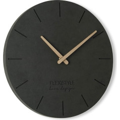 FLEXISTYLE Non-Ticking Wall Clock, ECO 30 cm, for Living Room and Bedroom, Made in Europe, black 1, 30cm
