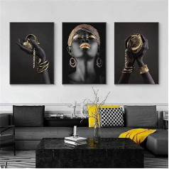Modern Canvas Picture Gold Black Lips Canvas Picture Female Living Room Bedroom Home Decoration Poster Framed Poster (Style 1.40 x 60 cm x 3)