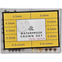 100 Pieces/Box Various Watch Crown Parts Replacement Accessories Watch Repairing Tool Watch Crown Replacement Parts Kit, Watch Crown Replacement Box Stainless Steel Assorted Watch Crown Parts