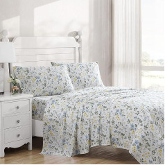 Laura Ashley Home - King Size Duvet Cover Set, Soft Satin Cotton Bedding Set, Sleek, Smooth and Breathable Home Decor Floral Blue