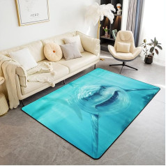 Loussiesd Shark Area Rug Ocean Sea Animal Rugs for Living Room Bedroom Sea Underwater World Marine Theme Blue Water Animal Decorative Rug 150 x 200 cm