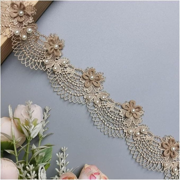 Bandbesätze for Nähen, Verzierungen for Kleidung, 2 Meter Blumenperlen-Spitzenkantenband(Gold)