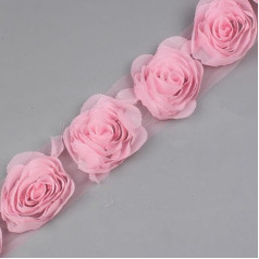 Anevous 3 Yards Netz Spitzenborte Spitzenband, 7,5 cm Zierspitze Borte Zierband, Spitzenbordüre Dekoband, Spitze Blume lace Deko Band für DIY Handwerk, Nähen, Kleidung Hochzeit, Party Dekoration,Rosa