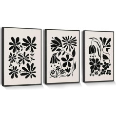 hyidecorart Black White Boho Pictures with Frame Black, Beige Black Flowers Abstract Nordic Minimalist Modern Flowers Wall Pictures Living Room Bedroom Kitchen Dining Room Office and Bathroom