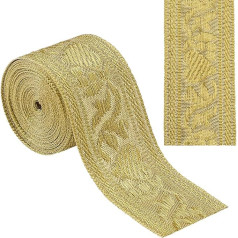 GORGECRAFT Jacquard-Stickband, 4,8 m breit, Herzmuster, gewebte Spitzenkante, Polsterapplikation für DIY, Nähen, Kleidung, Vorhang, Kleidung, Verzierung, Geschenkverpackung, goldfarben