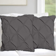 Ropa De Cama Pinch Diamond Plated Pintuck Pillow Cover Pillow Sham In Dark Grey Colour with Solid Pattern Pack of 2 Luxuries Decorative Pilows Square or European Square Size 65 x 65 cm