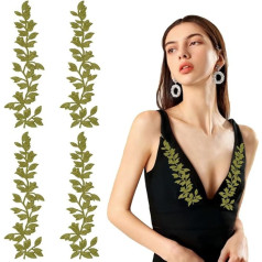 WADORN Pack of 4 Patches with Leaf Tendril for Sewing. Green Leaf Embroidery Appliqué Green Lace Forest Leaves Embroidered Patches for Bags Clothing Embellishments 23.2 x 7.4 cm