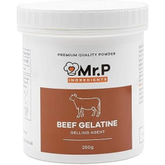 Mr.P Ingredients Beef Gelatin Powder, 250 g, Beef Gelatin Powder, Gelling Agent, Ideal for Making Jellies, Gelatin Desserts, Mousse, Sauces, Meat Applications, Marshmallows Halal Non-GMO