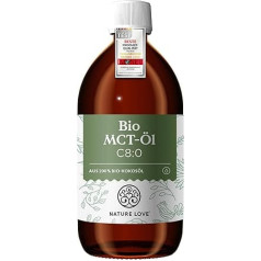 NATURE LOVE® Organic MCT Oil C8 - 500 ml for Your Keto Diet - Made from 100% Organic Coconut Oil - for Ketogenic Diet - Tasteless and Odourless - Exogenous Ketones - Vegan