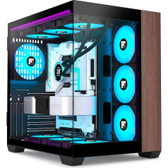 FOIFKIN PC Case - Wood Walnut Front Panel, Pre-Installed 3 PWM ARGB Fan, ATX Mid-Tower Gaming PC Case, 270° Panoramic Glass with Type-C, M9 Black