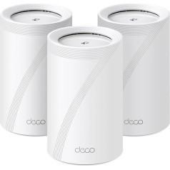 TP-Link Deco BE65 Wi-Fi 7 Mesh WLAN Set (3 Pack), Tri-Band 5760 Mbit/s (6 GHz) + 2880 Mbit/s (5 GHz) + 574 Mbit/s (2.4 GHz), 6 Streams, 4 x 2.5G Ports, 1 x USB 3.0