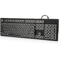 Dilwe Mechanical Retro Keyboard with Cable, 104 Keys with Mechanical Wave Gaming Keyboard, Backlight, Waterproof, Dustproof, Plug and Play, Ergonomic Keyboard for Desktop and Notebook