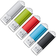 USB Sticks 2 GB Pack of 5 Metal USB 2 GB Sticks, Multicoloured Memory Sticks, Mini USB Flash Drive with Knob for Soundbar/Projector/TV/Car/PC/Radio FEBNISCTE