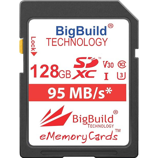 BigBuild Technology 128GB UHS-I U3 95MB/s Memory Card For Nikon D3400, D3500, D500, D5300, D5500, D5600, D610, D7200, D750, D7500, D850 Camera