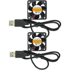 ANVISION 2-Pack 40 x 40 x 10mm 4010 Dual Ball Bearing DC 5V USB Brushless Cooling Fan UL CE YDM4010B05